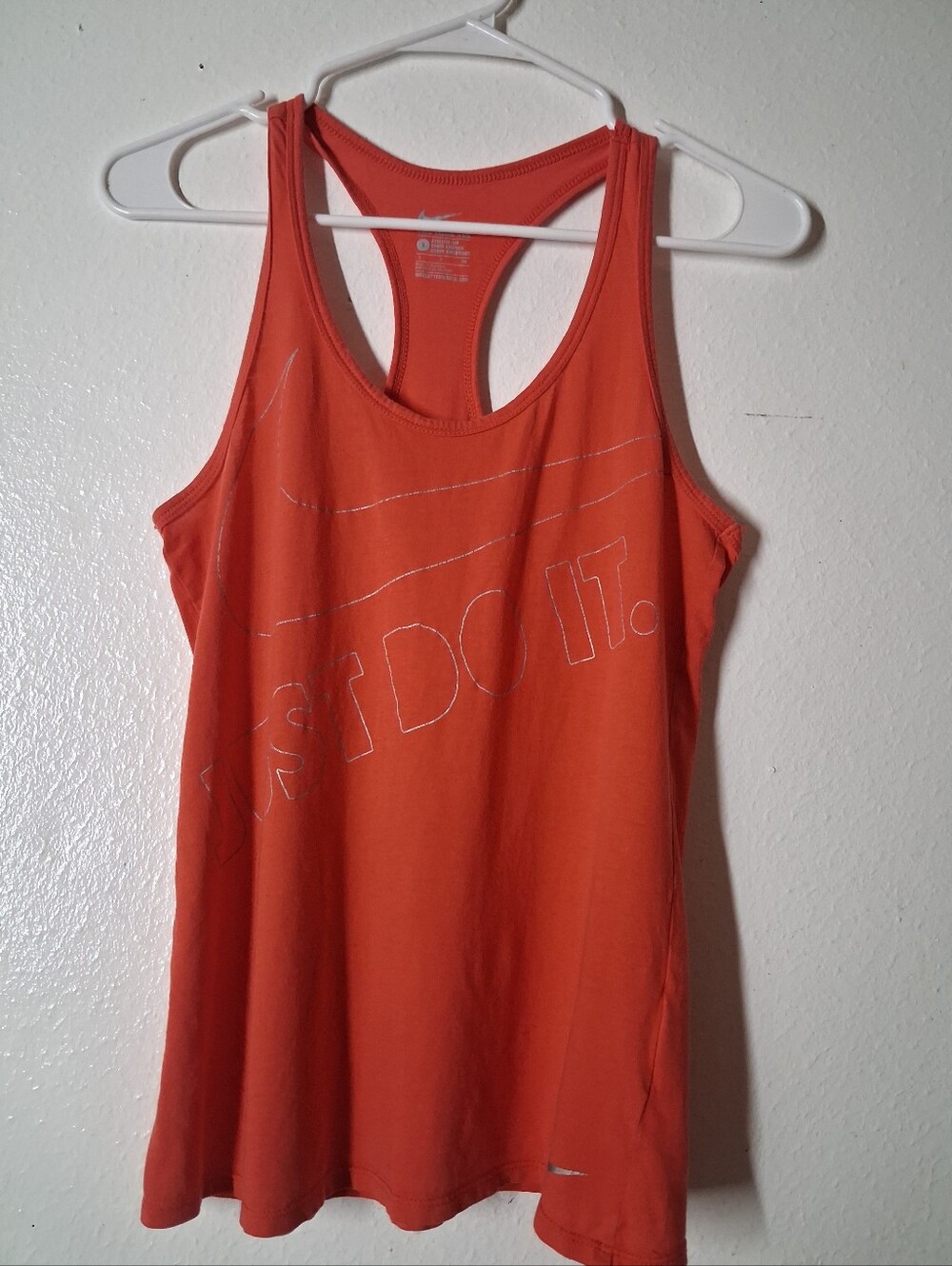 Nike Just Do It Racerback Tank Top Women's Size S Orange Swoosh Graphic Athletic